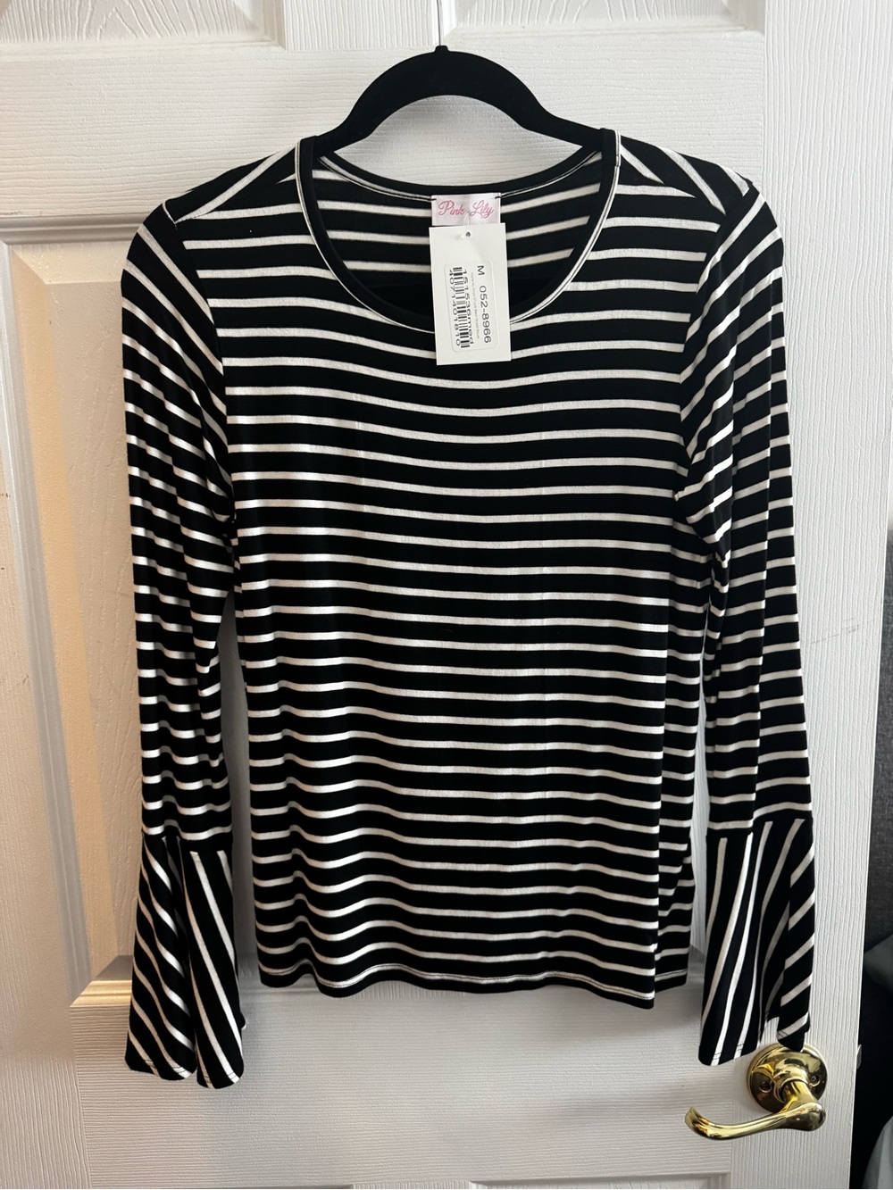 Pink Lily Black & White Striped Long Sleeve Top